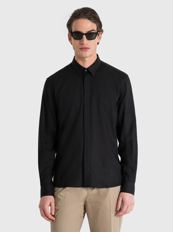 Black shirt in linen blend - 1