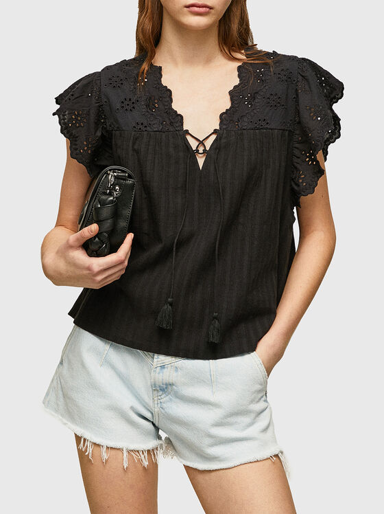 ANAISE black blouse with accent ties  - 1