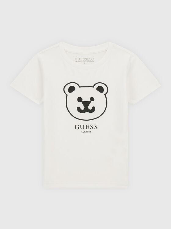 Tricou alb cu imprimeu contrastant - 1