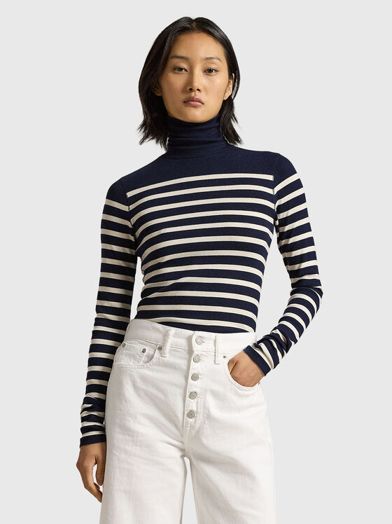 Striped sweater with polo collar - 1
