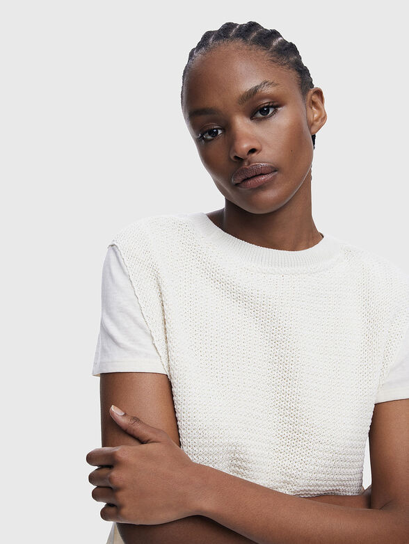 Cotton T-shirt with knitted detail - 5