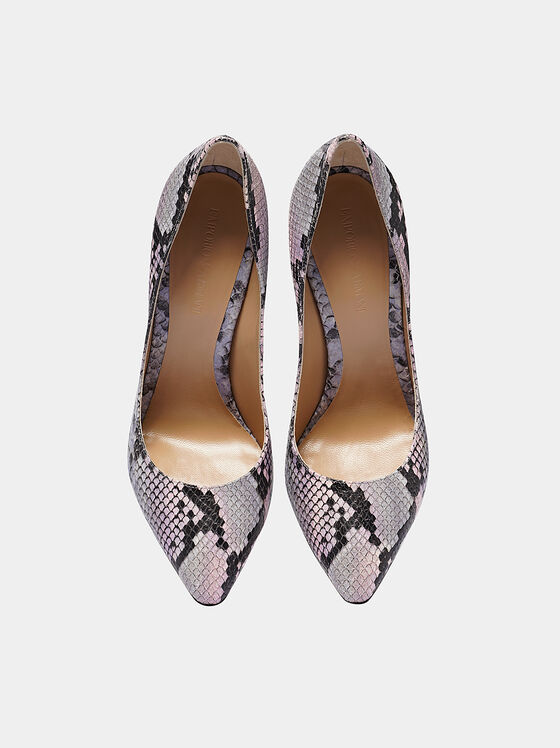 Leather decollete shoes with python print - 2