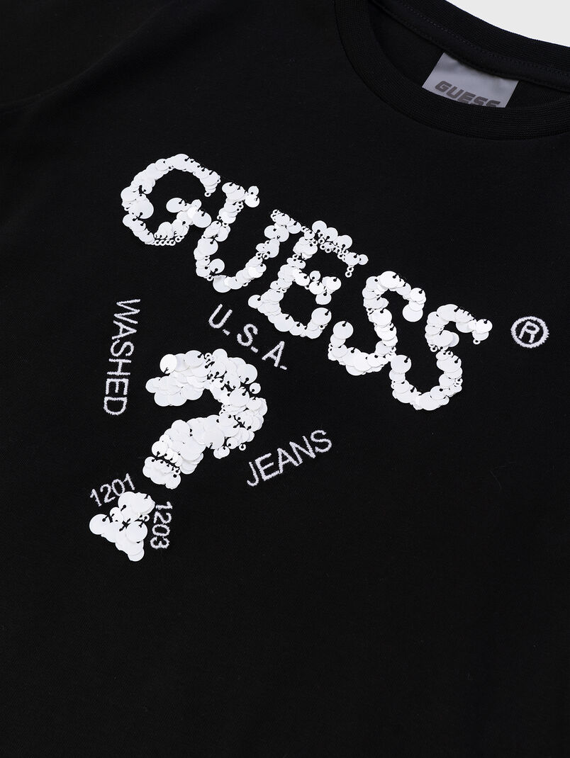 Black T-shirt with sequin logo  - 3