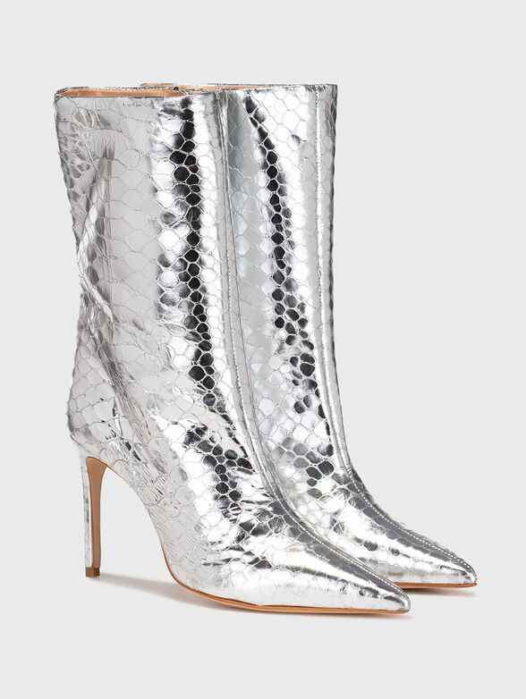 Purple leather ankle boots with metallic effect - 2