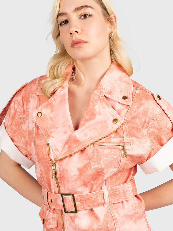 Denim jacket with belt and short sleeves - 4