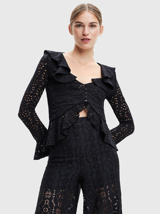 LORNA long sleeve black blouse with art details - 1