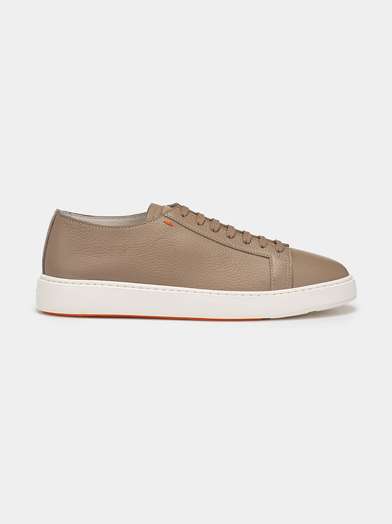 Leather sport shoes in beige color - 1