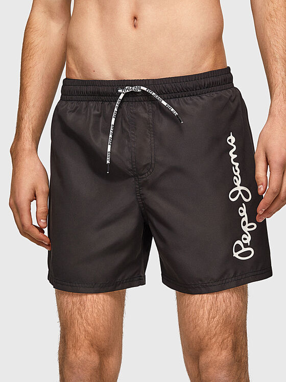  FINNICK black beach shorts with contrast logo  - 1