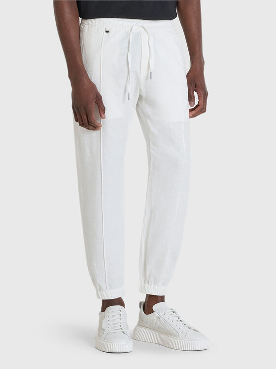 Pantaloni albi din amestec de in - 1