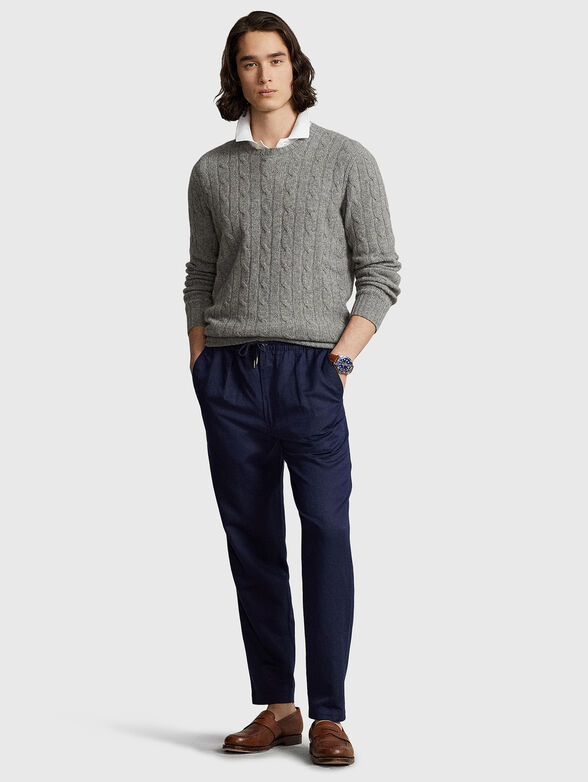 Blue linen blend trousers - 4