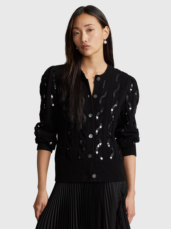 Sequin embellished cardigan in wool blend - 1