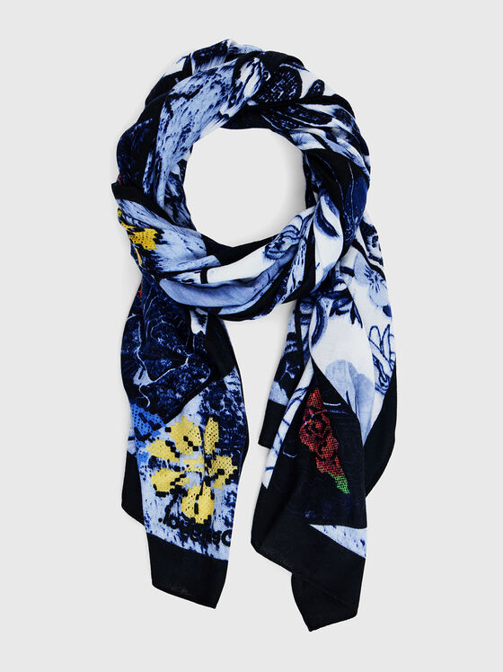Eșarfă cu imprimeu abstract și accente florale - 1
