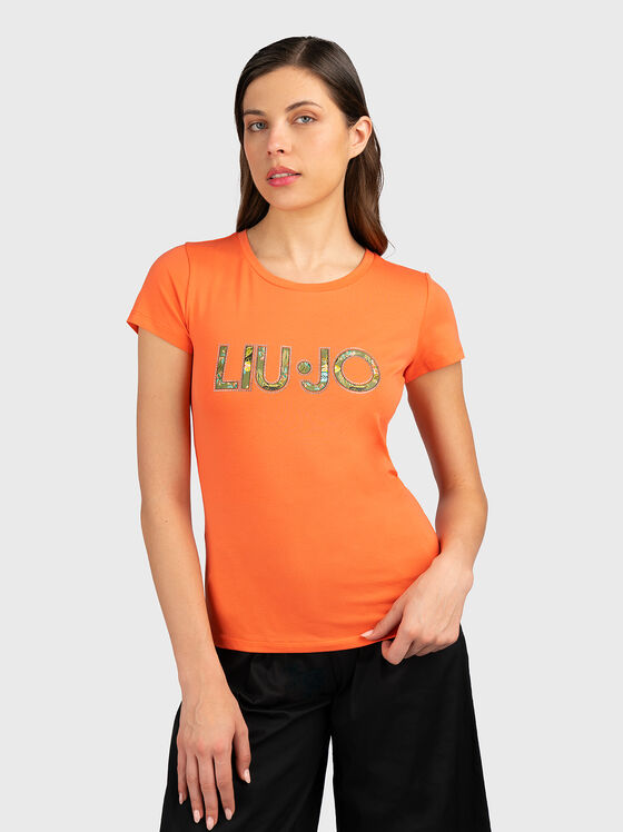 Tricou portocaliu cu logo accentuat - 1