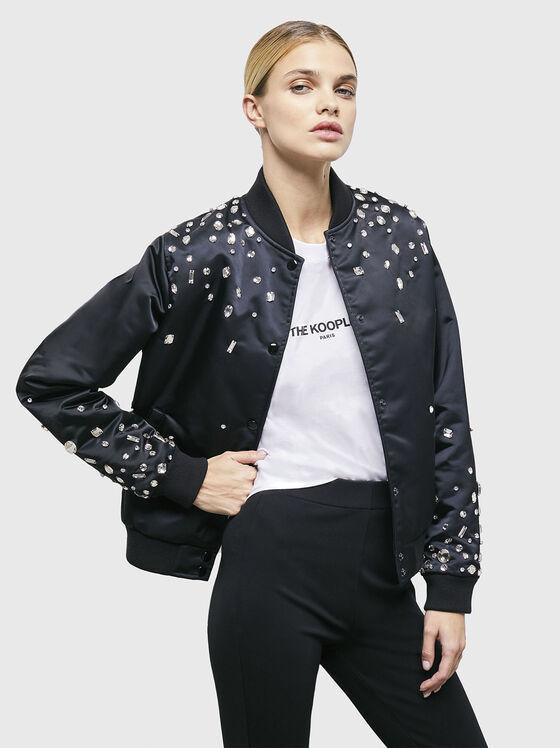 Black bomber jacket with rhinestones - 1