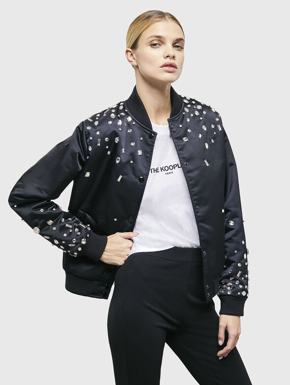Black bomber jacket with rhinestones - 1