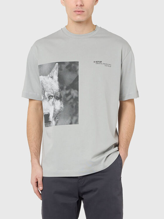 Tricou gri din bumbac cu imprimeu - 1