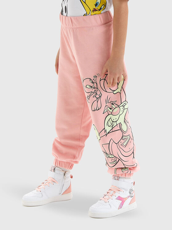 Pantaloni sport roz cu imprimeu - 1
