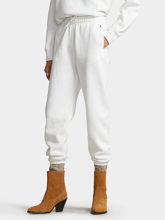 White cotton blend sports pants - 1