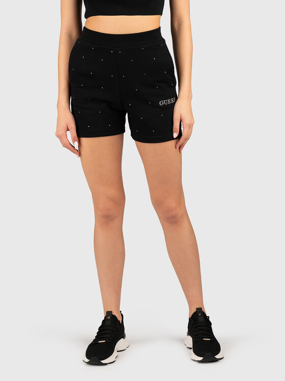 Pantaloni scurți cu logo aplicat cu pietricele aplicate - 1