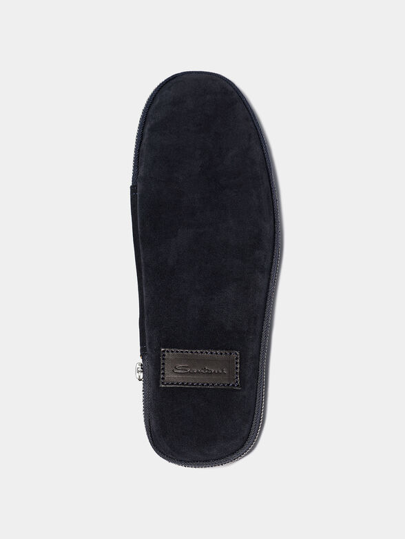 Luxury suede slippers in dark blue - 4