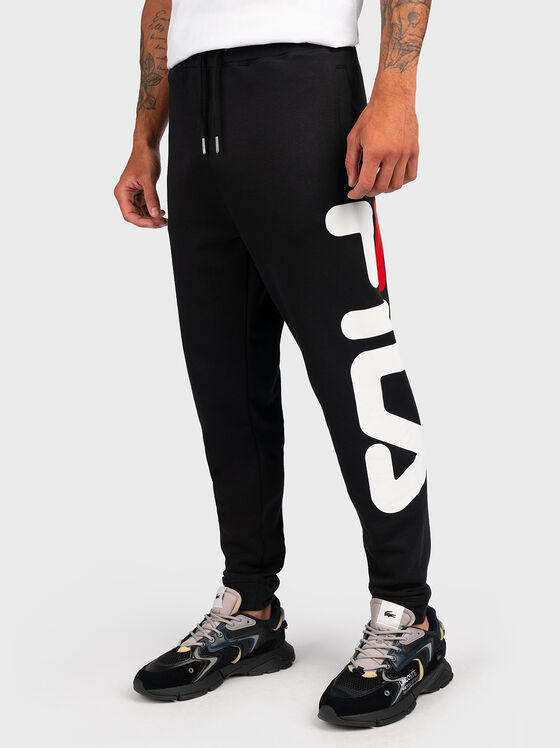 Pantaloni sport negri BRONTE cu logo contrastant - 1
