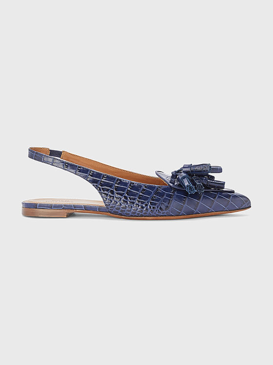 Leather flat shoes in blue color - 1