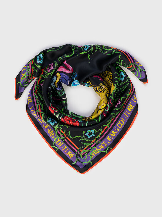 Eșarfă din mătase cu imprimeu multicolor - 1