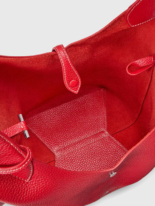Red leather tote bag with logo - 6