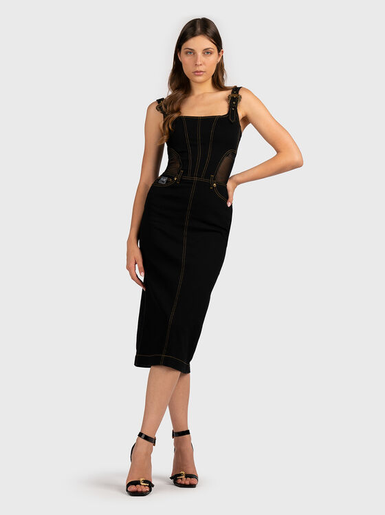 Rochie midi din denim cu catarame logo - 1