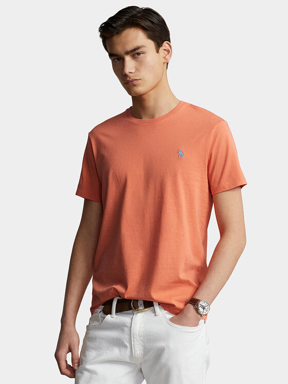 Tricou portocaliu cu broderie logo contrastantă - 1