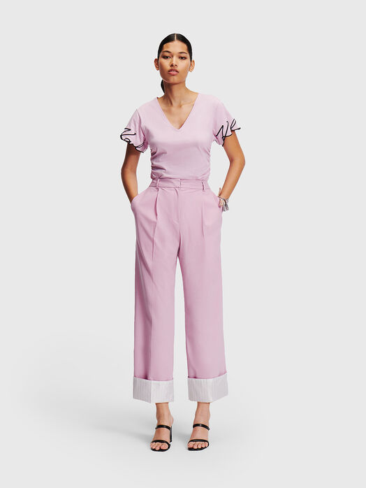 Pink trousers with contrast hem