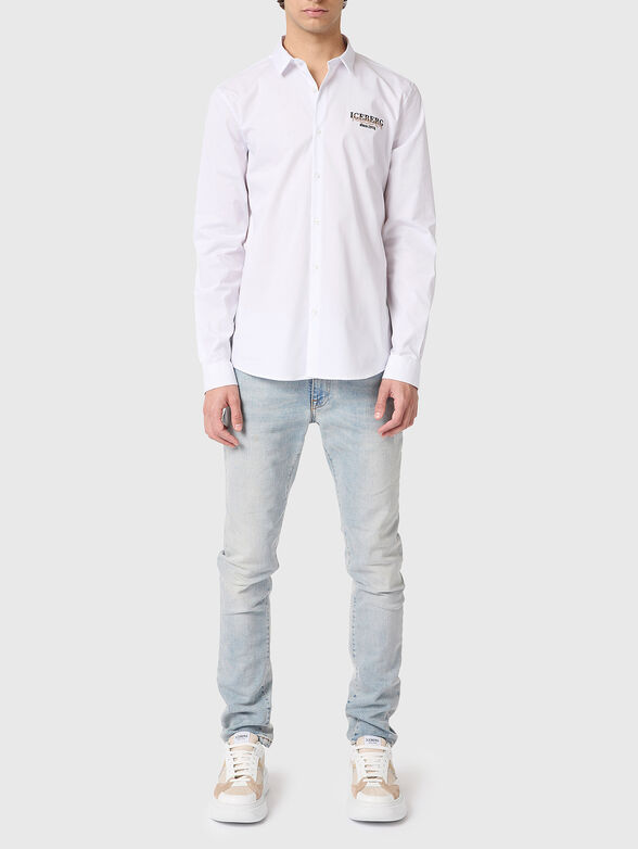 White cotton blend shirt with logo detail - 2