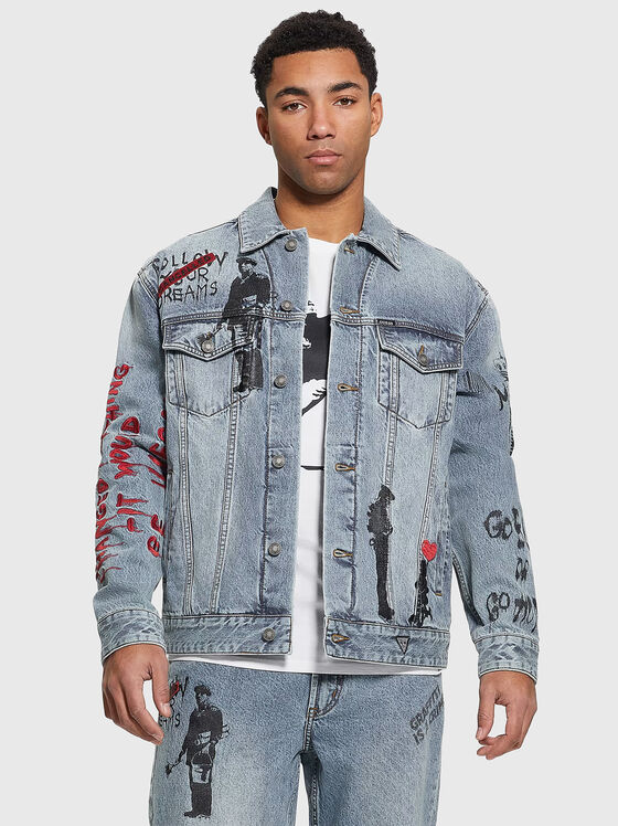 Jachetă supradimensionată din denim cu imprimeu - 1