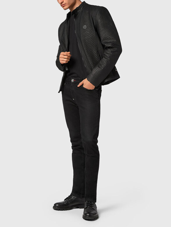 Black python leather biker jacket - 2