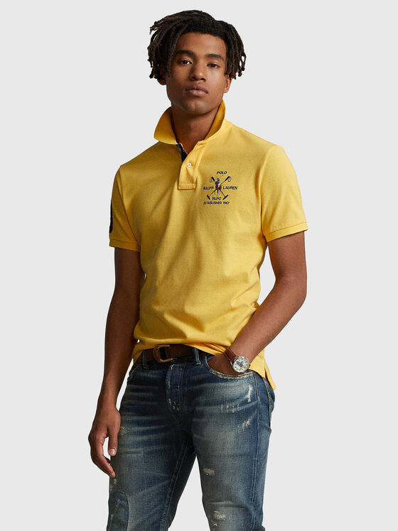 Tricou polo galben cu broderie - 1