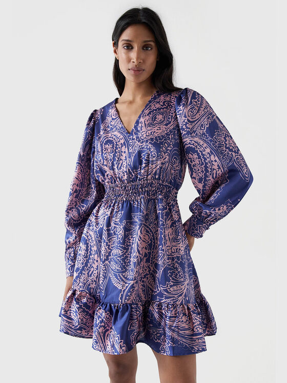 Dress with elastic waistband and accent print - 1