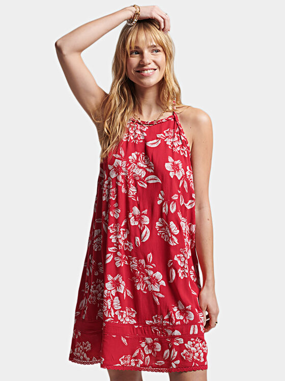 Rochie roșie cu motive florale - 1