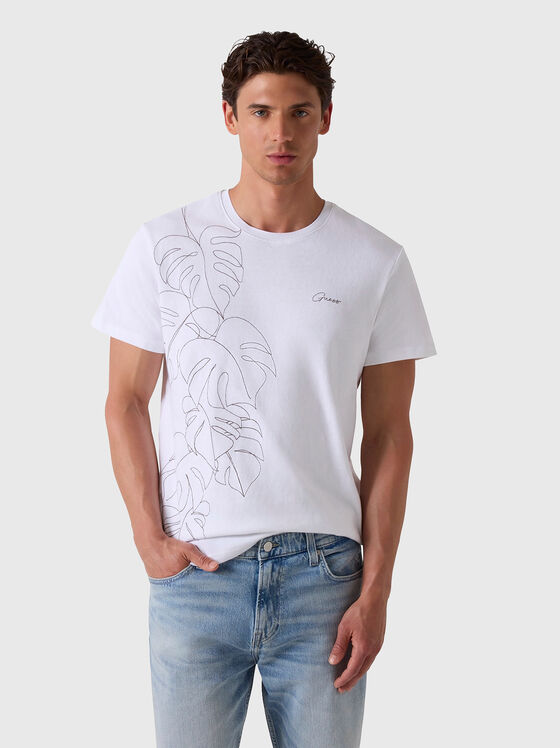 Tricou din bumbac cu broderie florală - 1