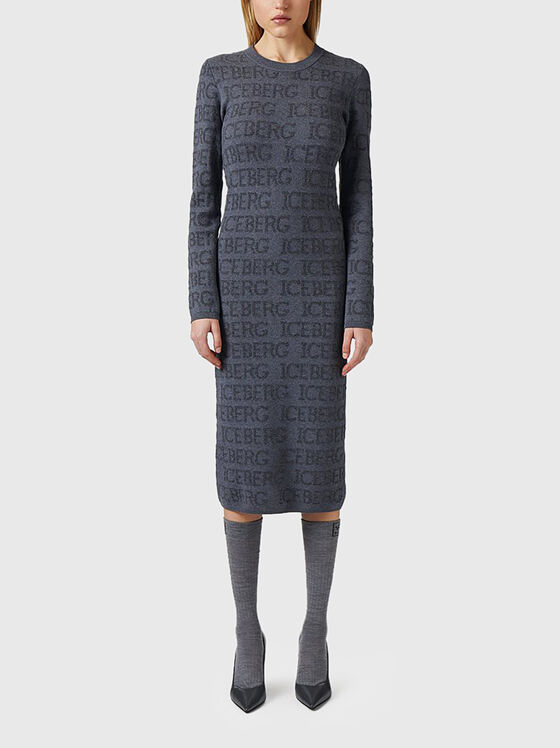 Rochie midi din amestec de lână cu logo monogramă - 1