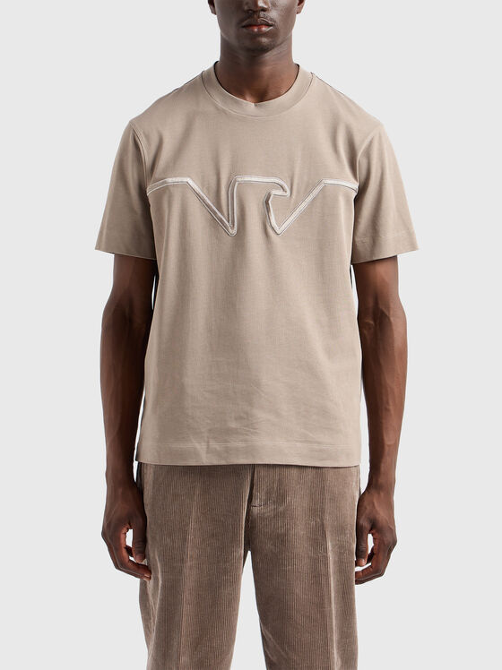 Tricou bej cu logo brodat - 1
