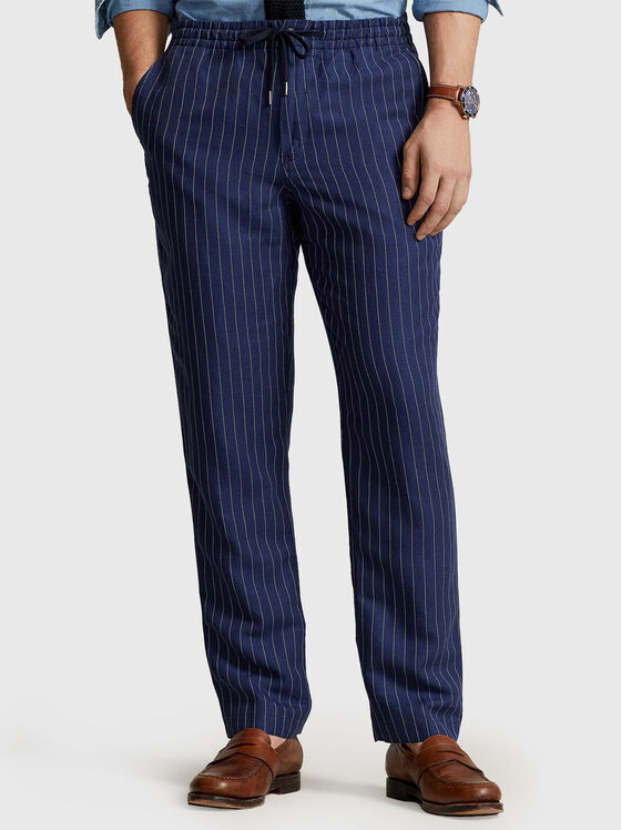 Linen blend trousers with striped pattern - 1