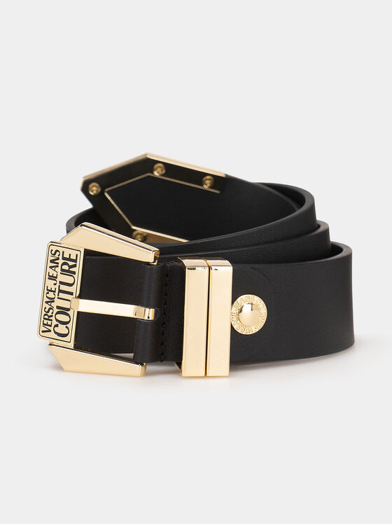 Black leather belt with logo accent - 1