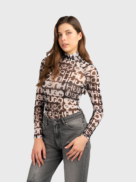 Tulle blouse with monogram logo print - 1