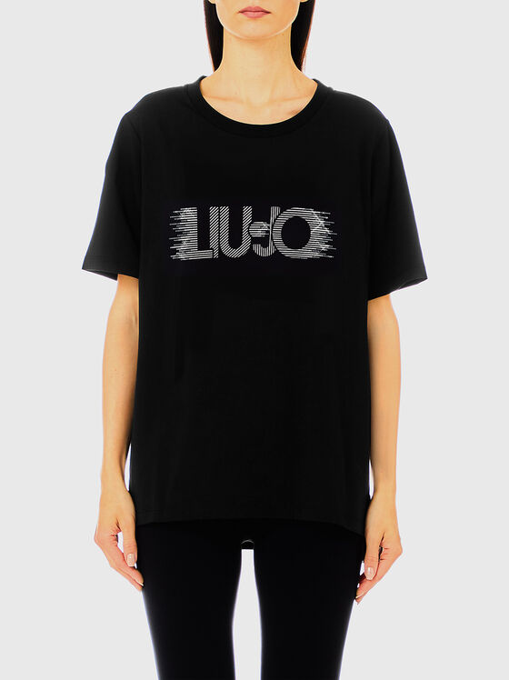 Tricou negru cu inscripție din cristale - 1
