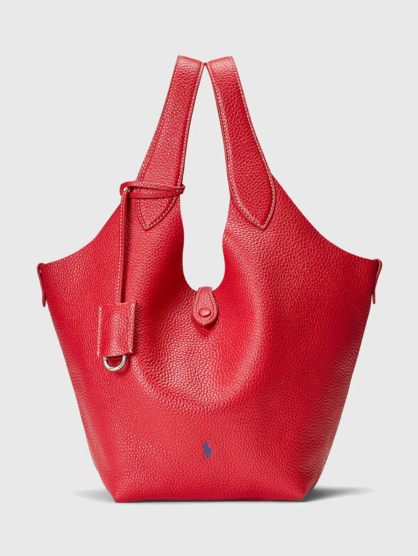 Red leather tote bag with logo - 1