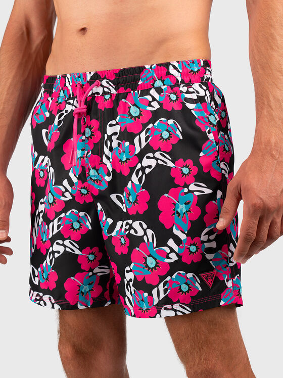 Pantaloni scurți de plajă cu imprimeu floral - 1
