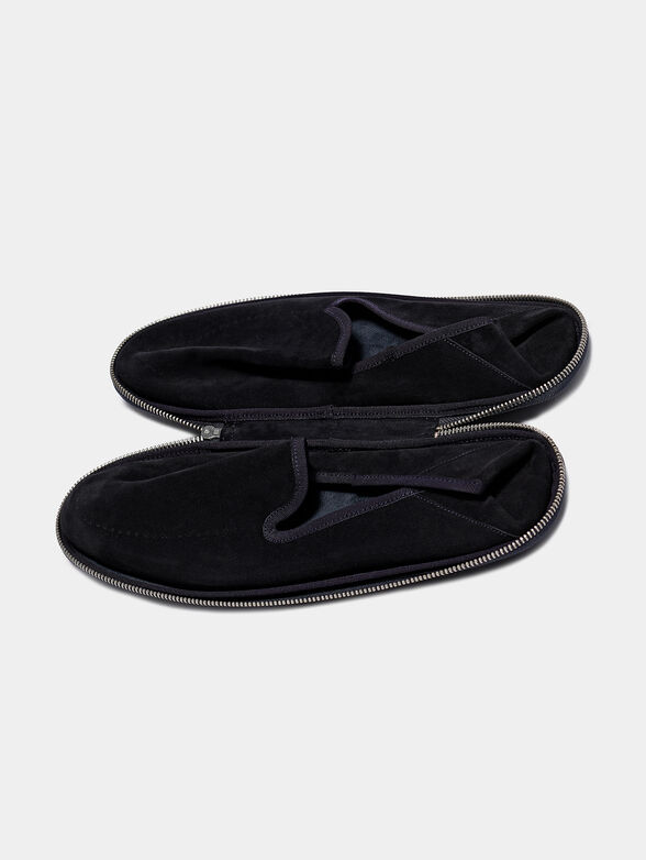 Luxury suede slippers in dark blue - 6