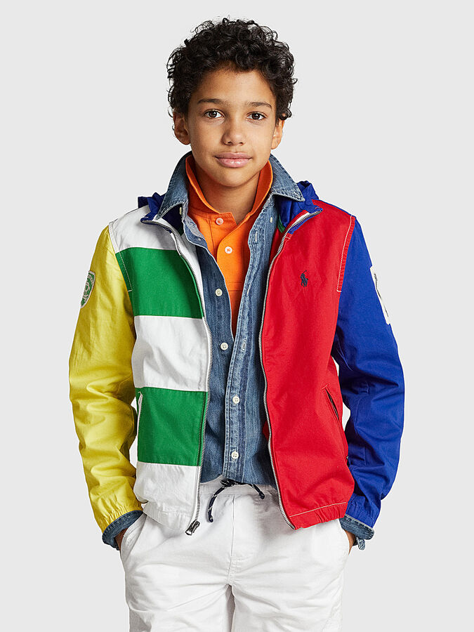 Hooded jacket with logo embroidery