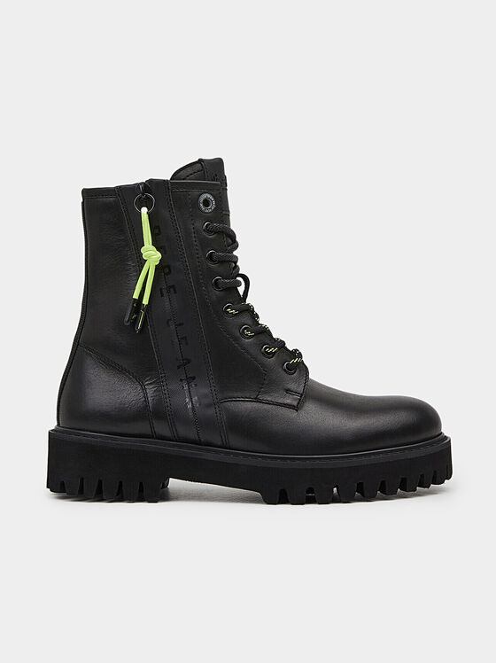 Black leather ankle boots with logo detail - 1