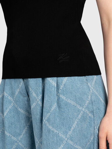 Black polo-shirt with knitted elements - 4